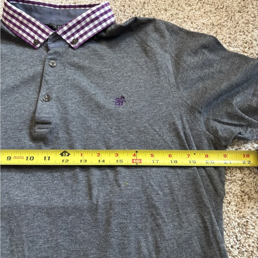 TED BAKER LONDON Men’s Polo Charcoal Gray Gingham Button-down Collar Size 5 - Picture 8 of 10